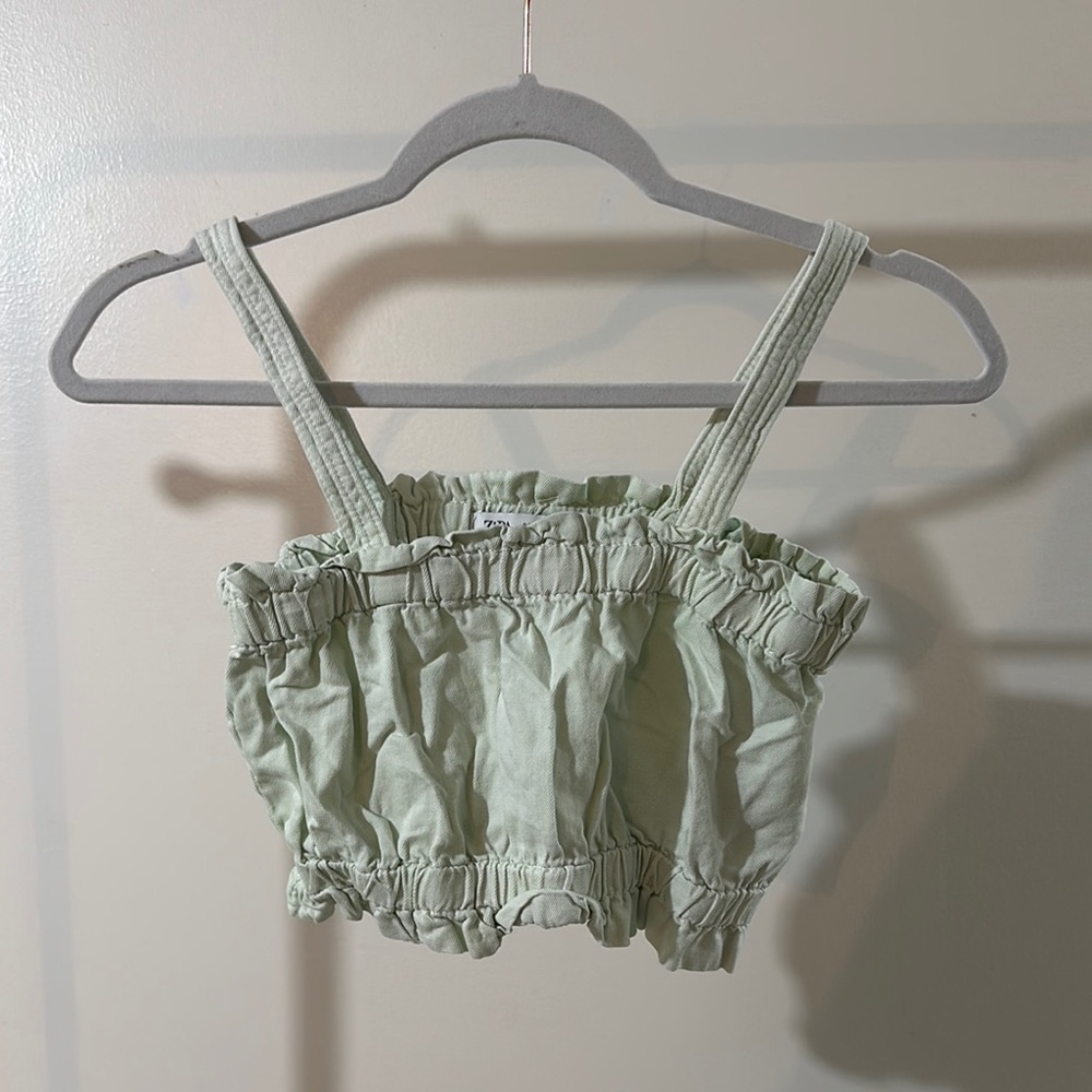 Zara Girls Light Green Ruffled Crop Top